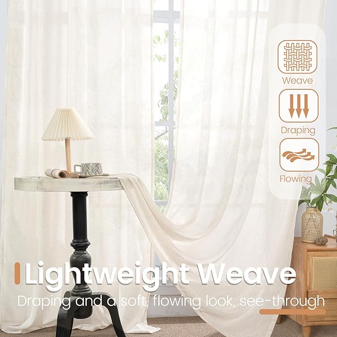 BGment Linen Curtains for Living Room 38X84 Inch Length, Semi Sheer Drapes | Lightweight Rustic Country Window Drapes Textured for Bedroom Farmhouse Dining Room Decor with Rod Pocket, 2 Panels Set