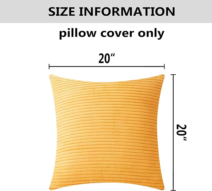 Home Brilliant Pillow Covers 20x20 Solid Striped Corduroy Plush Velvet Cushion Cover for Couch Decor, Set of 2, 20 x 20 Inch, Sunflower Yellow