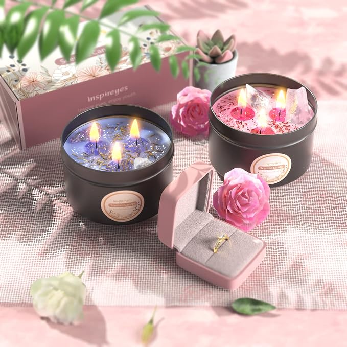 Crystal Soy Candles Set, 3 Wick 19 oz Soy Wax Scented Candle for Meditation