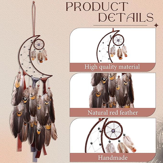 Jetec 3 Pcs Dream Catcher for Girl Star Sun Moon Decor, Brown
