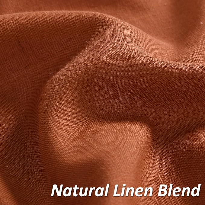 Terracotta Linen Curtains 96 Inch Length for Living Room Bedroom 2 Panels Set Rod Pocket Light Filtering Semi Sheer Window Curtains 52 Inch Width Boho Farmhouse Linen Drapes, W52xL96
