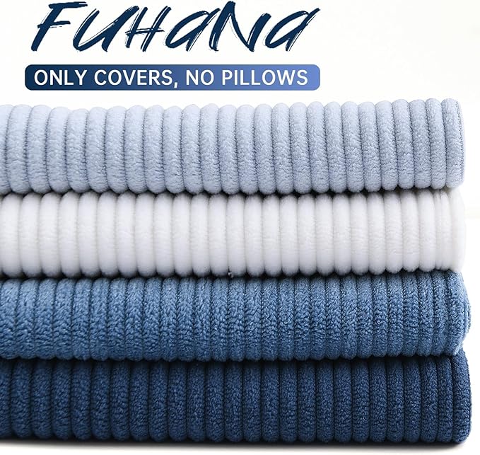 Pack of 4 Throw Pillow Covers Corduroy 20x20 Inch,Blue | Decorative Velvet Couch,Summer Cases Square,Farmhouse Boho Cushion Covers for Sofa Bed Living Room Home Decor & Office