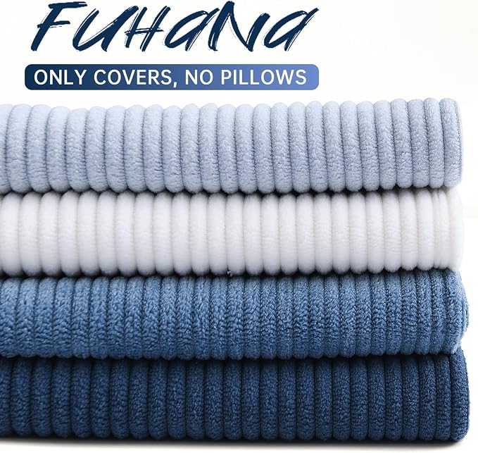 Pack of 4 Throw Pillow Covers Corduroy 18x18 Inch,Blue