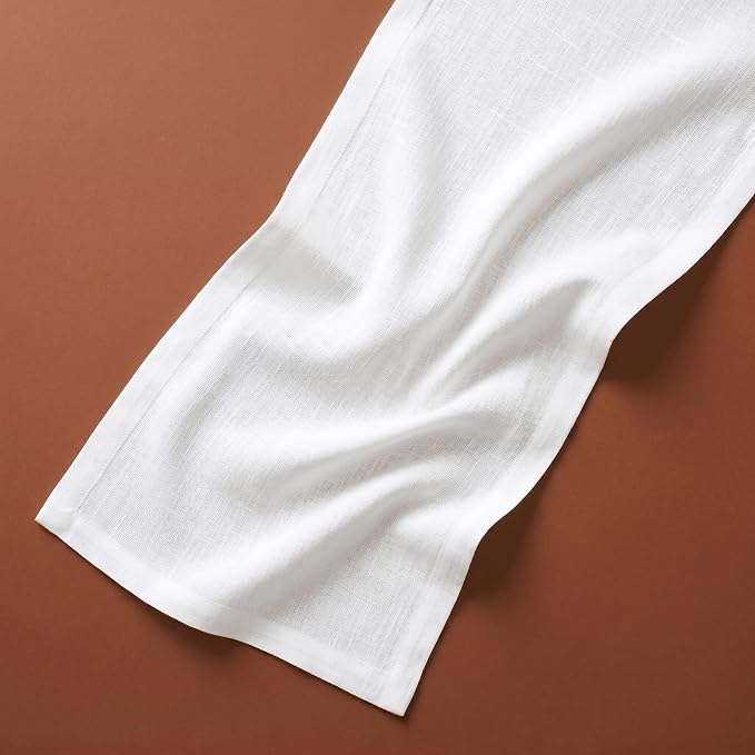 Solino Home 100% Pure Linen Table Runner White Extra Long, Fete 14 x 132 in | dresses up dining tables for everyday meals, European flax fibres, handloomed texture, machine washable, OEKO-TEX Certified