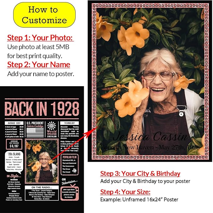 Happy 97th Birthday Party Decorations For Women Rose Gold - Gifts For 97 Year Old Women, Personalized 97th Birthday For Mom, Grandma, 97 Yr Old Bday Decor, Back In The Day You Born Birthday Poster