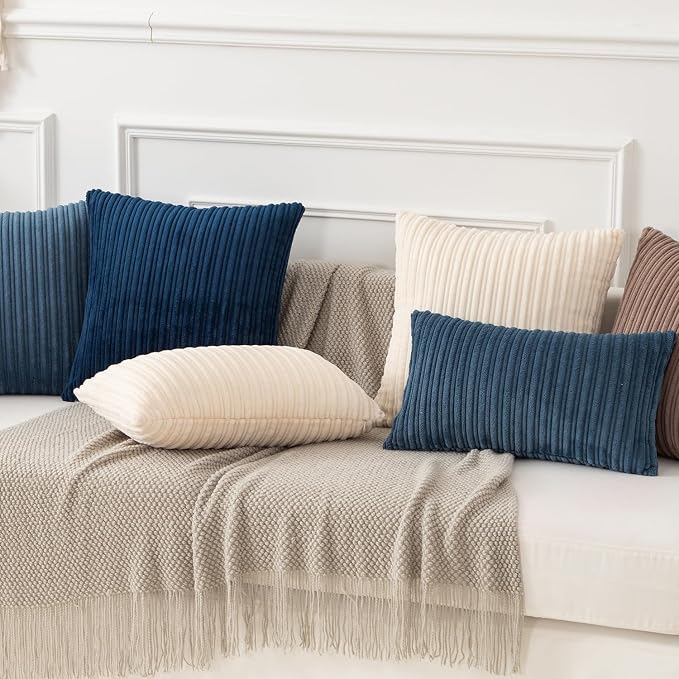 Kevin Textile Striped Corduroy 20”x20” Pillow Covers 2 Pack, Dusty Blue