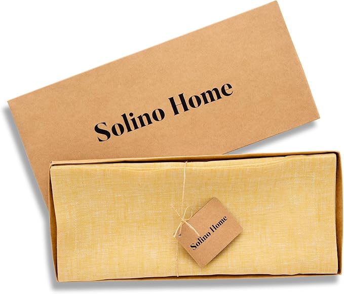 Solino Home 100% Pure Linen Table Runner Mustard Long, Athena 14 x 156 in | a graceful centrepiece for dining and gatherings, European flax fibres, crafted from natural fibres, soft, OEKO-TEX Certified