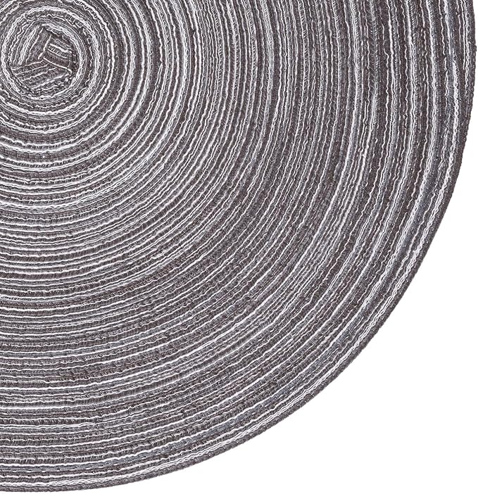 SHACOS Round Placemats Set of 4 Round Braided Placemats 15 inch Cotton Polyester Woven Table Placemats for Dining Table Holiday Party (Black Gray, 4)