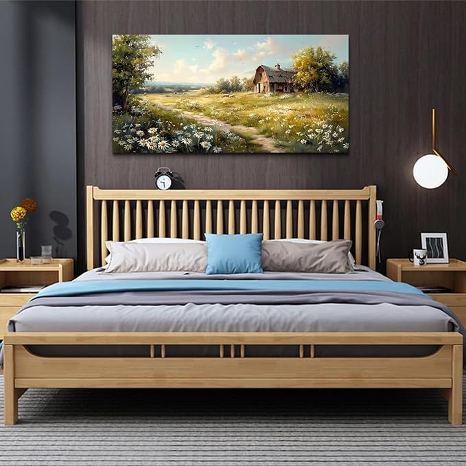 KELIYUAN Large Wall Decor Canvas For Living Room Wall Art For Bedroom Office Wall Decor Vintage Country Field Painting Pictures Decoration Artwork Farmhouse Home Decor Mural Aesthetics 24"x48"