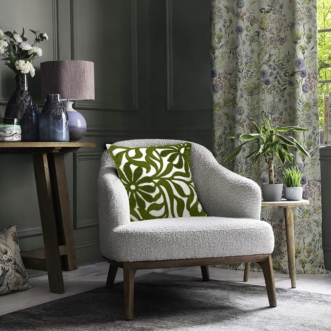 Alysheer Floral Embroidered Throw Pillow Cover 18"x18" 1pc, Olive Green