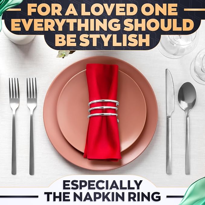 8 Pcs Silver Napkin Rings, Round Metal, Reusable, 1.83 in Diameter | Cloth Napkin Holder Set with Smooth Interior, an Elegant Touch for Weddings, Family Dinners, Parties, and Holiday Table Decor