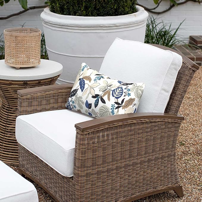 Outdoor Lumbar Pillow Covers 12”x20”, Rectangle Throw Pillow Covers for Patio Furniture, Decorative Lumbar Cushion Case for Garden Balcony Couch Office Chair, Pack of 2, Breeze Leaves Beige