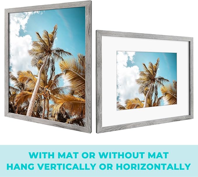 Frametory 16x20 Grey Picture Frame with Real Glass Mat for 11x14