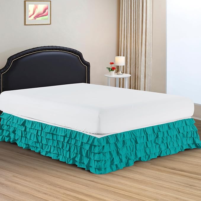 Elegant Comfort Luxurious Premium Quality 1500 Thread Count Wrinkle and Fade Resistant Egyptian Quality Microfiber Multi-Ruffle Bed Skirt - 15inch Drop, King, Turquoise