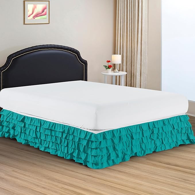 Elegant Comfort Luxurious Premium Quality 1500 Premier Wrinkle and Fade Resistant Hotel Quality Microfiber Multi-Ruffle Bed Skirt - 15inch Drop, Twin, Turquoise