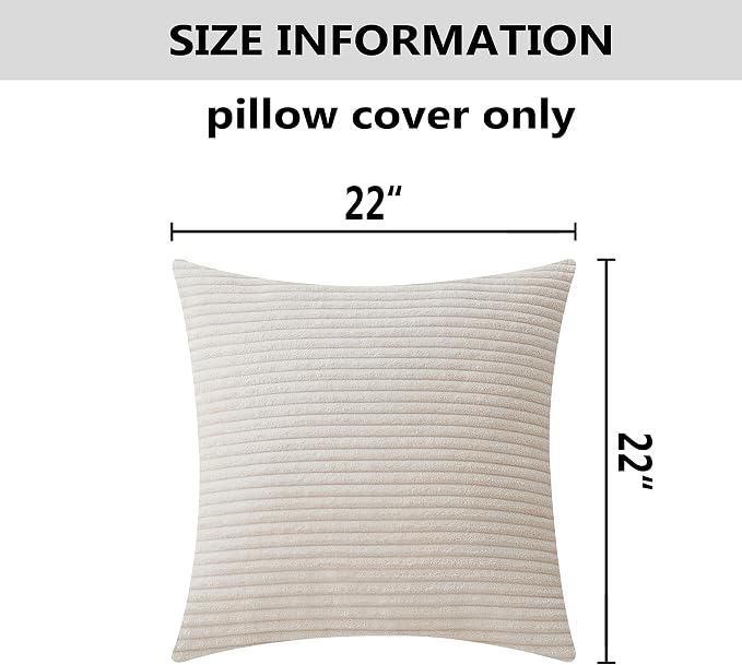 Home Brilliant 22x22 Corduroy Pillow Cover Set of 2 Throw Pillows for Couch Striped Velvet Large Cushion Covers for Chair Decor, 55x55 cm, 22 x 22 Inch, Cream Cheese