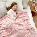 Snuggle Sac Checkered Throw Blanket,Fluffy Faux Fur Knitted with Soft Microfiber Warm Throw Blankets for Couch, Sofa, Chair, Bed, Camping, Picnic, Travel, Solid Pink, 50x60 inches