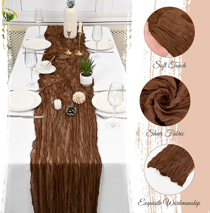 10 Pack Brown Cheesecloth Table Runner 17x108 Inch Boho Gauze Cheese Cloth Table Runners for Wedding Party Baby Shower Birthday Home Decor
