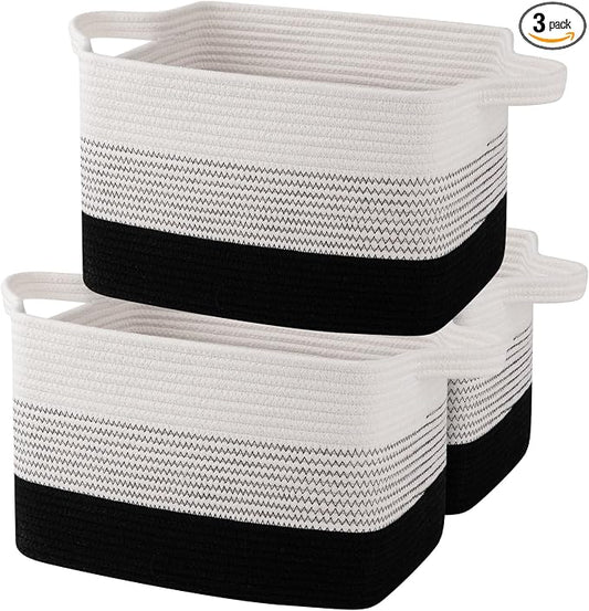 OIAHOMY Storage Basket, Woven Baskets for Storage, Cotton Rope Basket for toys,Towel Baskets for Bathroom - Pack of 3, Gradient Dark
