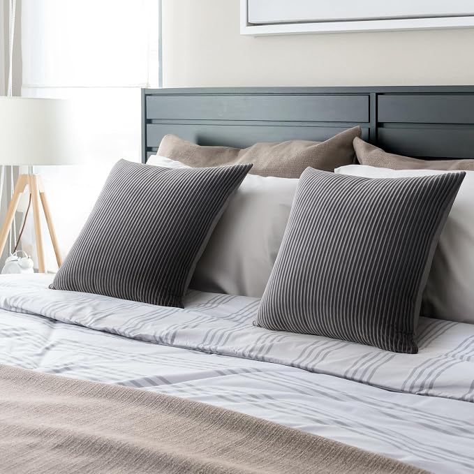 YCOLL Gray Pillow Covers 22x22 Set of 2 Velvet Striped Pattern - Soft Throw Pillows for Home Decor, Luxury Decorative Pillow Covers for Couch, Bed,Living Room