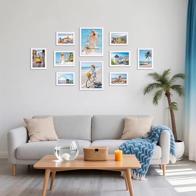 decorUhome 10 Pack Assorted Picture Frame Set for Wall & Tabletop, P0710WT | White, Multi Size Picture Frame Includes Two 8x10 / Four 5x7 / Four 4x6 for Family Gallery Wall