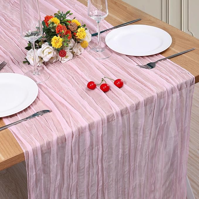 1 Pack Cheesecloth Table Runner 10Ft Christmas Gauze Boho Table Runners for Wedding Decor Bridal Shower Decorations Baby Shower Party(35" x 120")