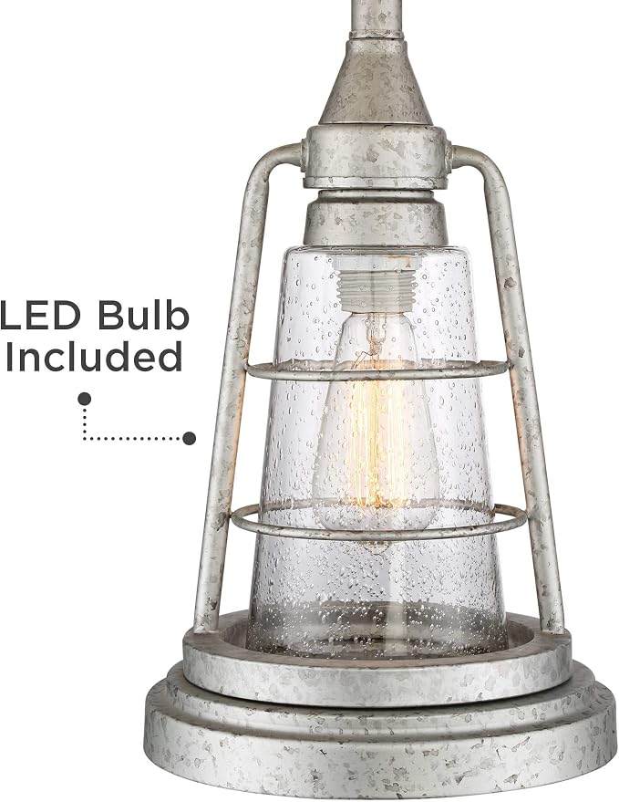 Fisher 28.75" Tall Table Lamp Galvanized Metal Night Light Lantern LED