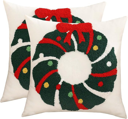 Christmas Throw Pillow Covers 18x 18 Set of 2 Christmas Garland