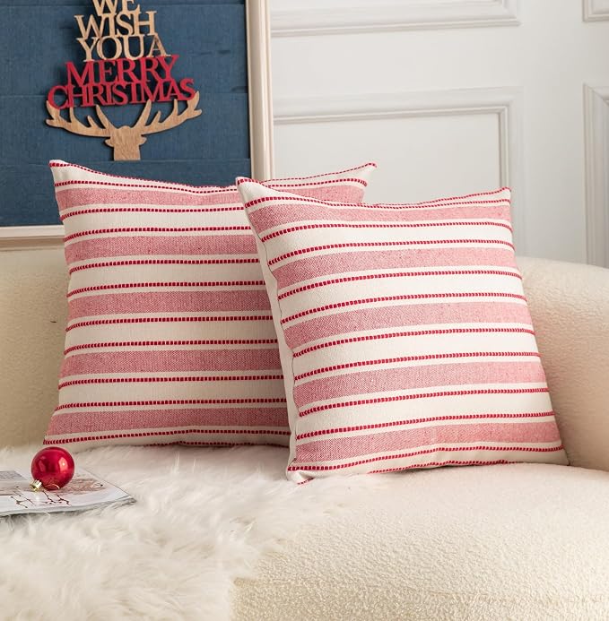 Cethom Christmas Valentines Pillow Covers, Boho Textured Red Pillow Case, Pillow Covers 22 x 22 Inch Set of 2 Valentines Day Decoration, Chair Sofa Bedroom Living Room Home Holiday Decor Cushion Case