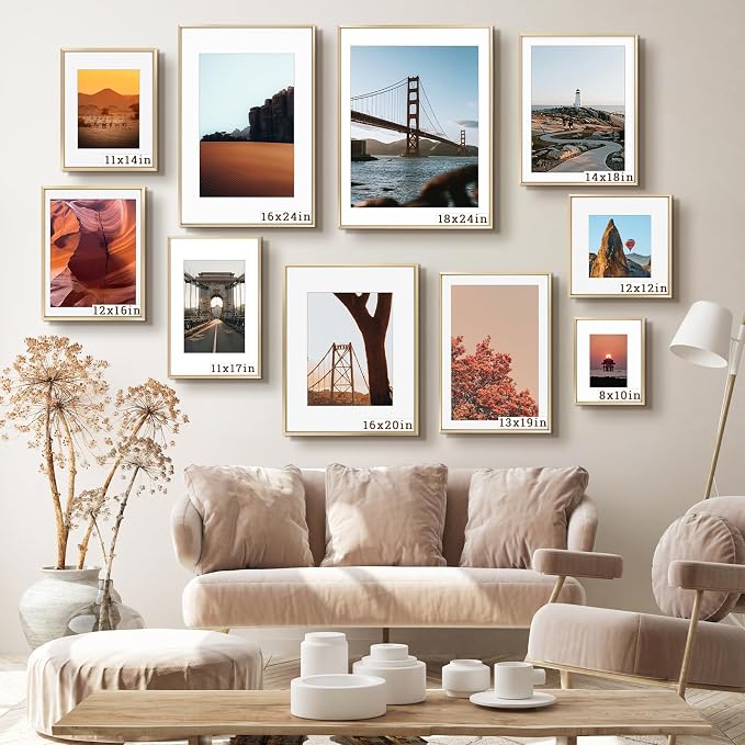 Frametory 12x12 Gold Aluminum Metal Picture Frame Mat for 8x8 Glass