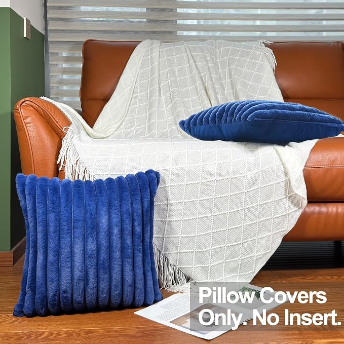 COTEY 18x18 Decorative Faux Fur Throw Pillow Covers Set of 2- Blue