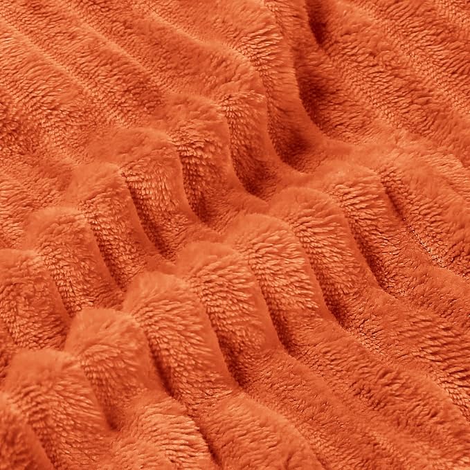 BEDELITE Ribbed Jacquard Burt Orange King Size Blanket for Bed, 108x90 Inch | Soft Warm Decorative Fluffy Blanket, Cozy Fuzzy Lightweight Plush Fleece Throw Blankets for Bed, Room Decor, Gift for Women