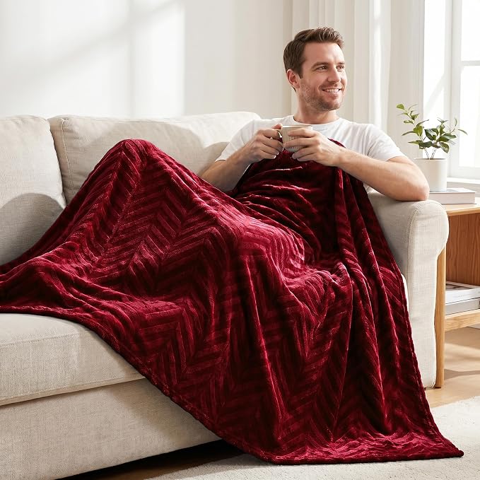Whale Flotilla Flannel Fleece Throw Blanket for Couch, Red | Lightweight Breathable Soft Sofa Throws, Plush Fluffy Chevron Design Decorative Blankets for All Season, 50x60 Inch