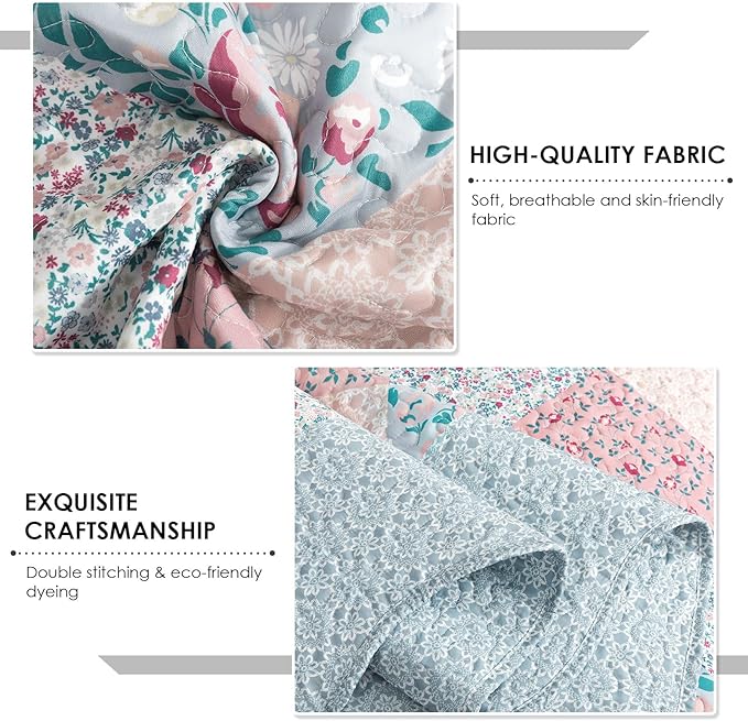 Travan 3-Piece Bedspread Quilt Set Lightweight Coverlet Set Garden Style Floral Printed Oversized Quilted Bedding Set with Shams for All Season, Exquisite, Queen Size