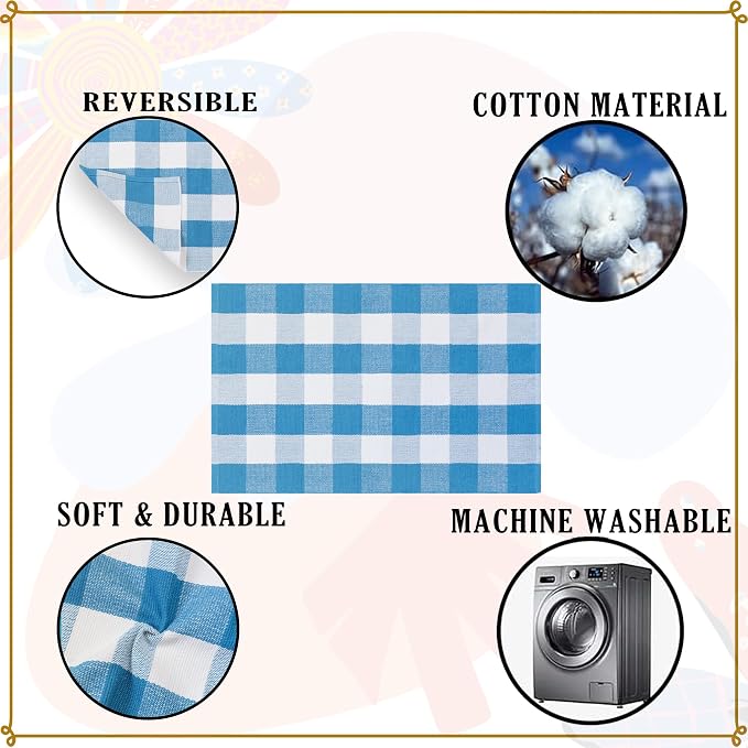 Buffalo Plaid Outdoor Rugs, 4'x6' Blue and White Checkered Indoor Outdoor Area Rug, Layering Rug for Welcome Door Mat, Washable Cotton Woven Farmhouse Mat for Spring Easter Front Porch Décor