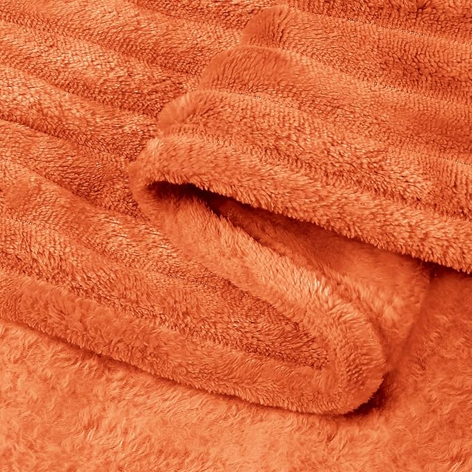 BEDELITE Ribbed Jacquard Burt Orange King Size Blanket for Bed, 108x90 Inch | Soft Warm Decorative Fluffy Blanket, Cozy Fuzzy Lightweight Plush Fleece Throw Blankets for Bed, Room Decor, Gift for Women