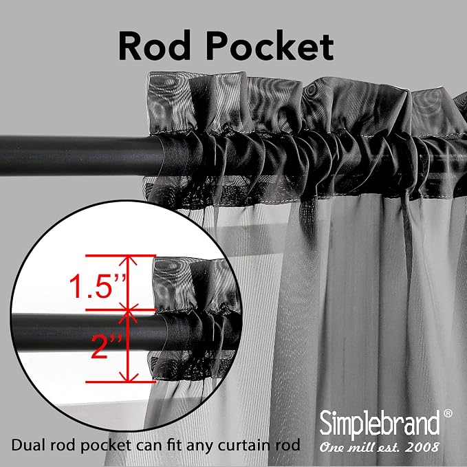 Simplebrand Black Sheer Curtains 84 Inches Long, Light Filtering Rod Pocket Solid Color Window Sheer Curtain Panels, Elegant Curtains & Drapes for Living Room, Bedroom 2 Panels (Black, 42" W x 84" L)