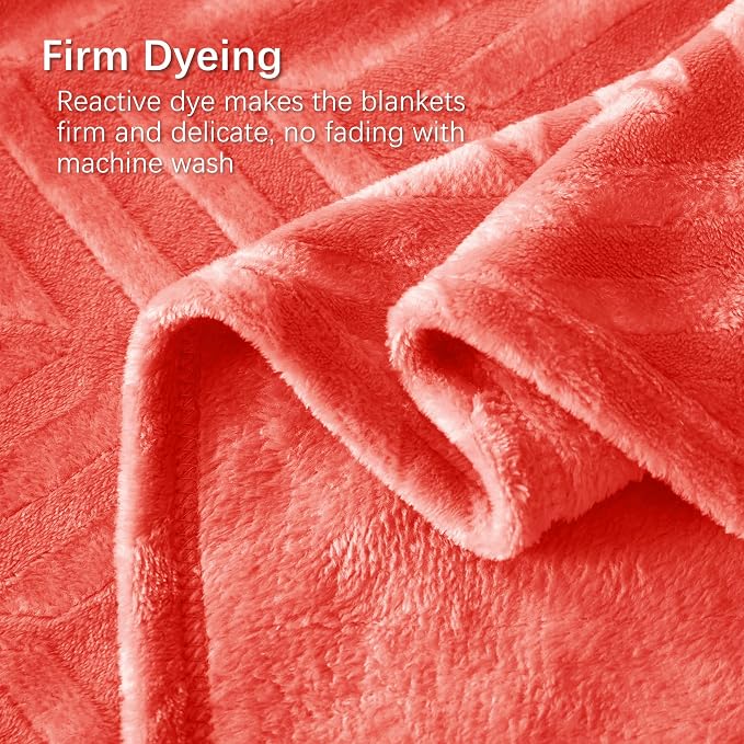 Whale Flotilla Flannel Fleece Bed Blanket Twin Size, Coral | Lightweight Breathable Soft Bedspread, Plush Fluffy Coverlet Chevron Design Decorative Blanket for All Season, 60x80 Inch
