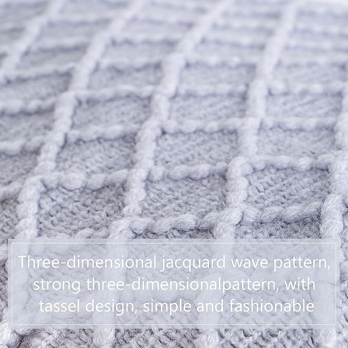 NTBAY Acrylic Knit Throw Blanket, 51 x 67, Light Grey Checkered | Lightweight Acrylic Wave-Knit Throw with 7 Inch Tassels for Sofa, Bed, Reading, Travel, and Decorative Layering