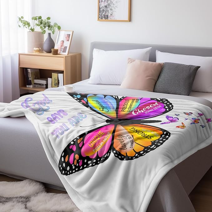 Christian Butterfly Blanket Inspirational Gift for Women, Soft Cozy Throw Blankets, Religious Gifts for Mom Wife Grandma Sister Friend Home Decor