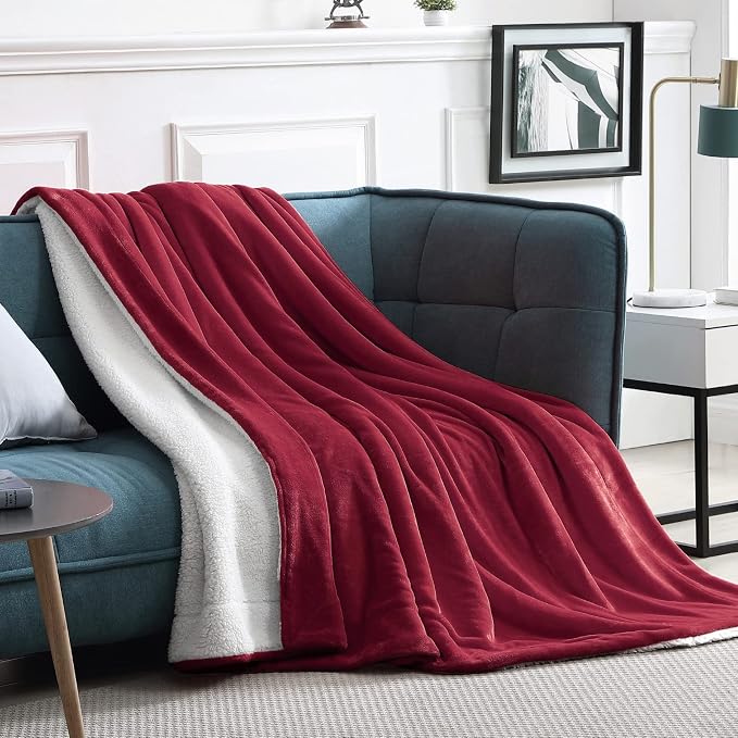 Walensee Sherpa Fleece Blanket for Christmas (Queen Size 90”x90” Red) Plush Throw Fuzzy Super Soft Reversible Microfiber Flannel Blankets for Couch, Sofa Ultra Luxurious Warm and Cozy for All Seasons