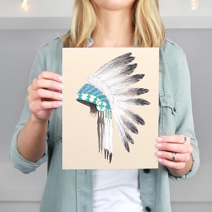 Native American Headdress Art Print - Unframed - 8x10 | Captivating Tribal Wall Art for Living Room, Bedroom, or Office Decor | Farmhouse Wall Decor | Living Room Decor | Kitchen Wall Decor