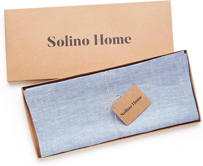 Solino Home 100% Pure Linen Table Runner Chambray Blue, Athena 14 x 132 in | brings a tailored look to family meals and hosting, European flax fibres, a refined home accent, soft, OEKO-TEX Certified
