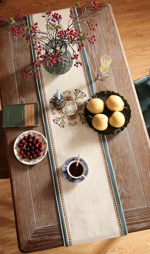 Patdrea Designer Vintage French Linen Table Runner,12"X71"-Wensel E | Elegant Tablerunner 71 Inches Long,Colorful Floral Pattern,Thanksgiving Dining Table Decor for Living Room Banquet