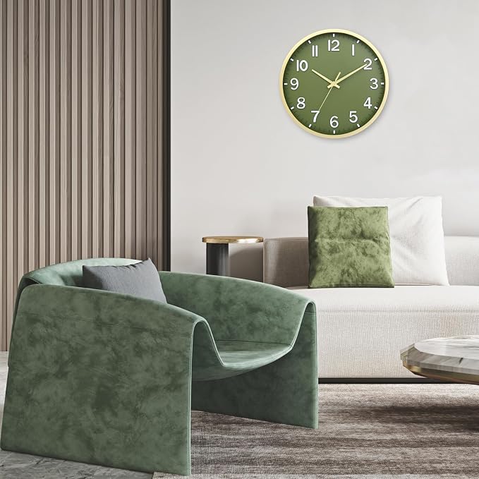 Wall Clocks Battery Operated 8 inch Modern Wall Clock,Silent Non Ticking Wall Clock for Living Room Bedroom Kitchen Office Classroom Decor (Green Gold)