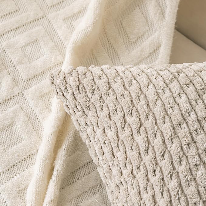 Set of 4 Grey White Taupe Decorative Throw Pillow Covers 24x24 Inch Corduroy Pillow Covers for Bed Couch Sofa Living Room Soft Square Cushion Cases