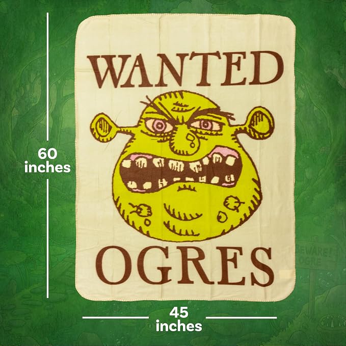 Silver Buffalo DreamWorks Shrek Wanted Ogres, Fleece Throw Blanket, 45x60in | Sign, Soft and Cozy, 180 GSM
