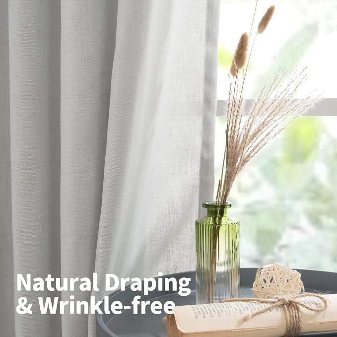 YoungsTex 72 Inch Length Grey Linen Curtains for Living Room, Light Filtering Window Drapes with Grommet Rustic Semi Sheer Privacy for Dining Bedroom, 2 Panels, 52 X 72 Inch