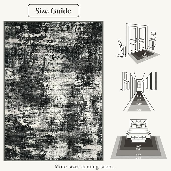 Lansny Abstract Washable Entryway Rug 2x3 Area Rug Small Non Slip Door Mat | Charcoal Black;Thin Printed Faux Wool Kitchen Rugs;Indoor Front Door Rug;Entry Rug;Throw Rugs for Foyer,Entrance;Floor Carpet