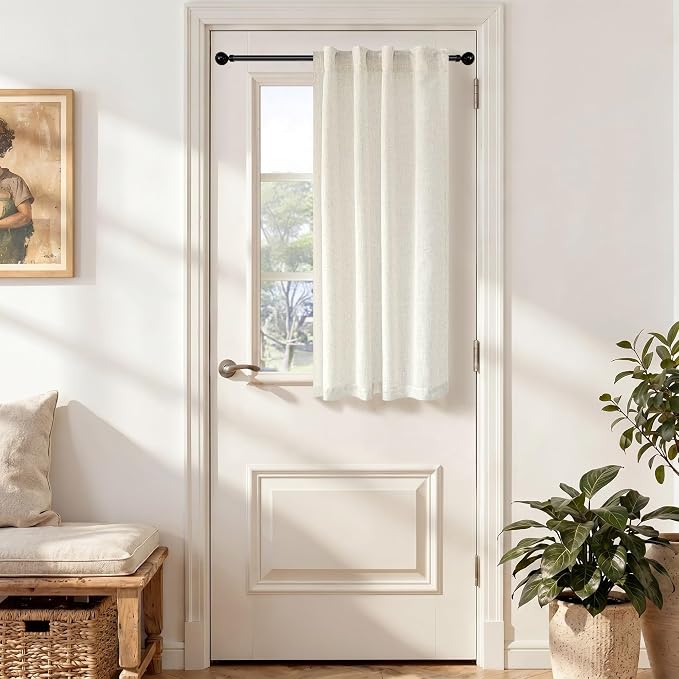 Pitalk Neutral Linen Curtains 40 Inch Length 2 Panels for Kitchen Windows Over Sink Cream Ivory Light Filtering Semi Sheer Cafe Drapes for Basement Bathroom Loft Room 34 x 40 Inch Back Tab Rod Pocket